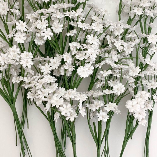 6 Stems of Small White Paper Baby's Breath ~ 3/8" across